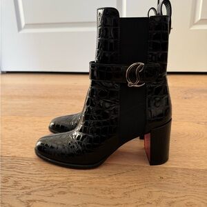 Christian Louboutin Black Croc-Embossed Heeled Boots 39